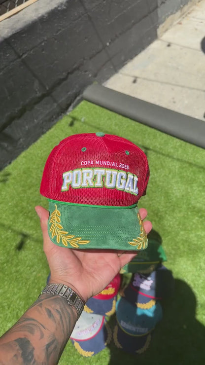 Portugal trucker hat - in-hand close-up