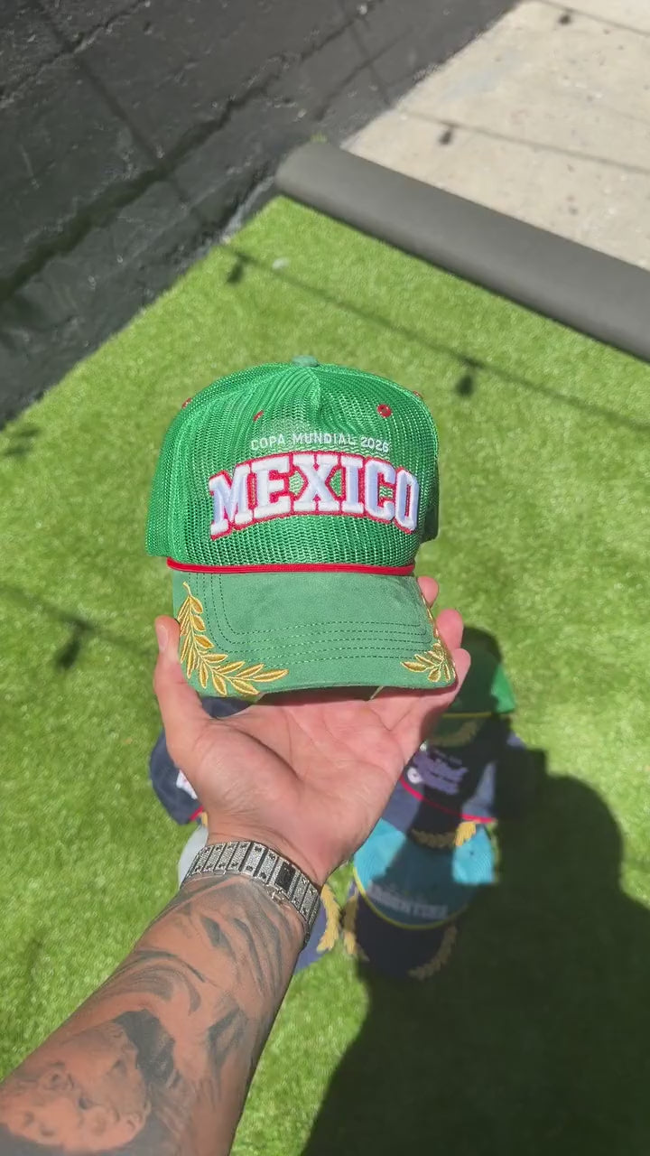 Mexico trucker hat - in-hand close-up