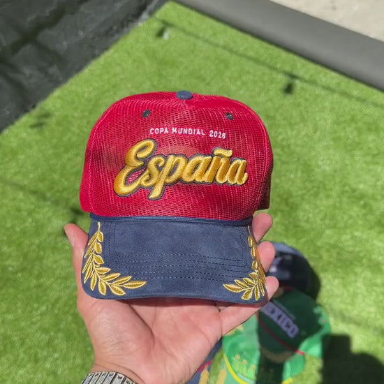 Spain trucker hat - in-hand close-up
