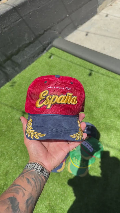 Spain trucker hat - in-hand close-up