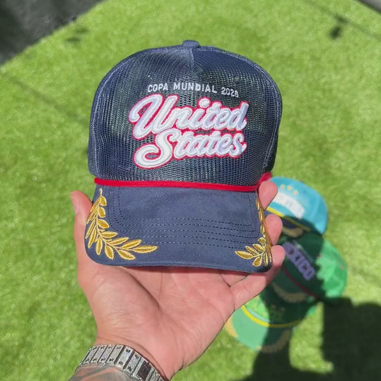USA trucker hat - in-hand close-up