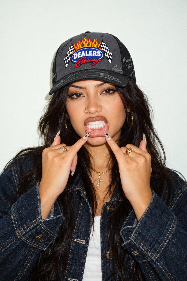 Portrait in the Dealers Racing Reflective with a denim jacket